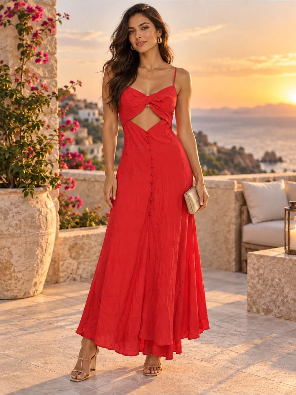 ASTR The Label Red Cutout Button Front Maxi Dress XS NWOT Formal